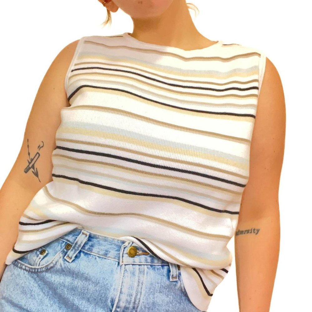 Vintage Y2K/90s/Early 2000s Designers Originals Striped Crew Neck Tank Top Med
